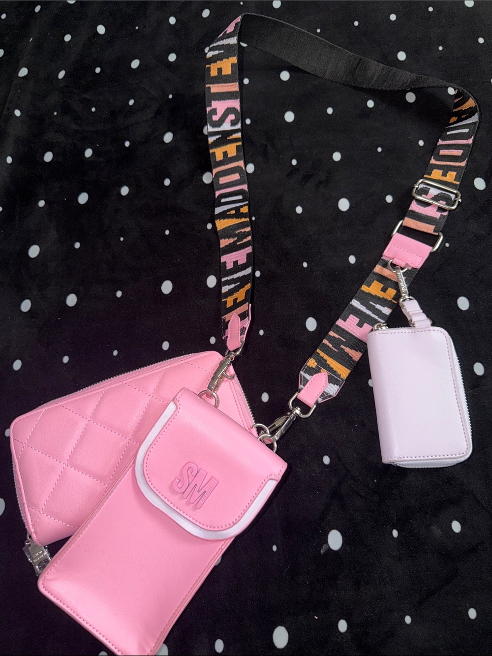 Steve Madden Pink Quilted Crossbody with Multicolor Logo Strap - Picture 8 of 8